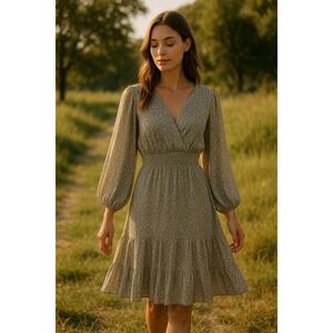 Grade &‎ Gather Womens Small Smocked Leopard Print Soft Prairie Farmcore Dress